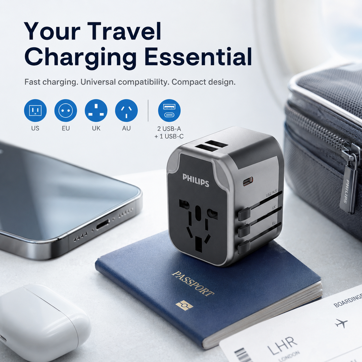 Universal Travel Adapter with USB-C Fast Charging